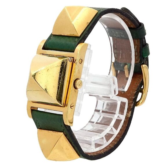 HERMES Medor Vintage pyramid Gold studs Quartz White Dial Ladies - Picture 10 of 13